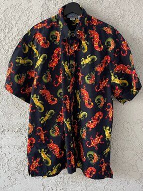 High Seas Trading Co | Tribal Gecko All Over Print Hawaiian Shirt XL USA Cotton